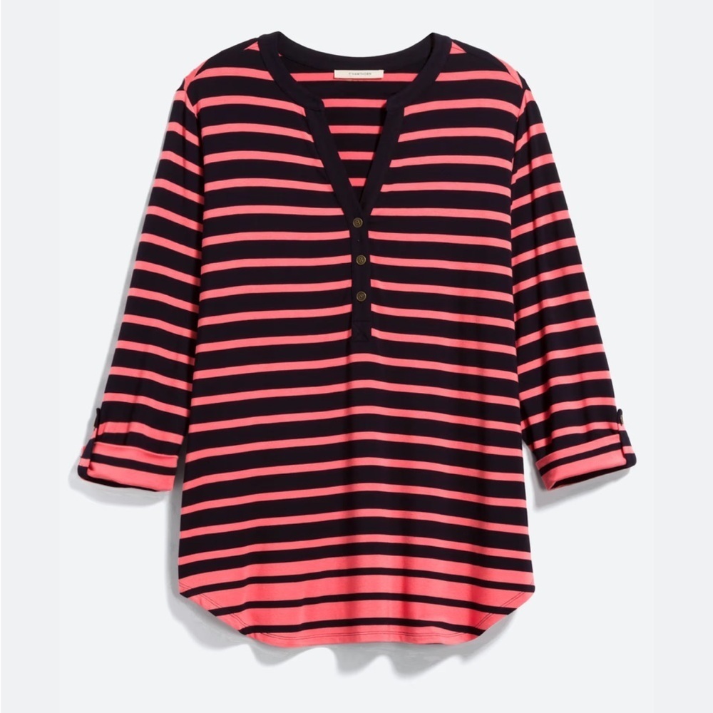 41 Hawthorn - Soreen Striped Henley Long Sleeve Knit Top. Size XL. Stripes.